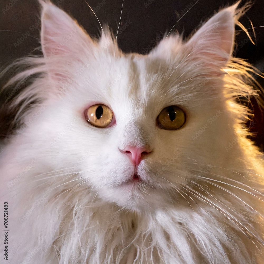 Closeup of white angora cat with yellow eyes