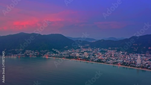 Patong beach Phuket island Thailand. Tropcial holiday resort in Asia aerial view photo
