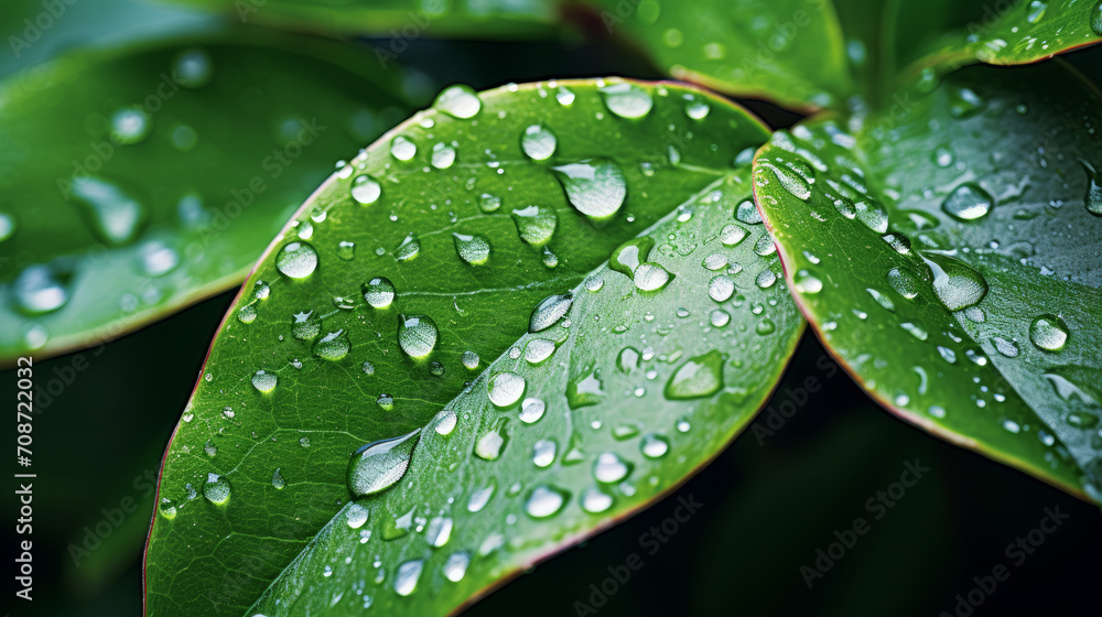 Freshness of dawn with close-up shots of leaves adorned with dew Freshness of dawn with close-up shots of leaves adorned with dew