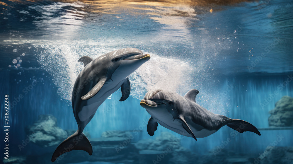 Obraz premium Graceful dance of dolphins in their natural habitat