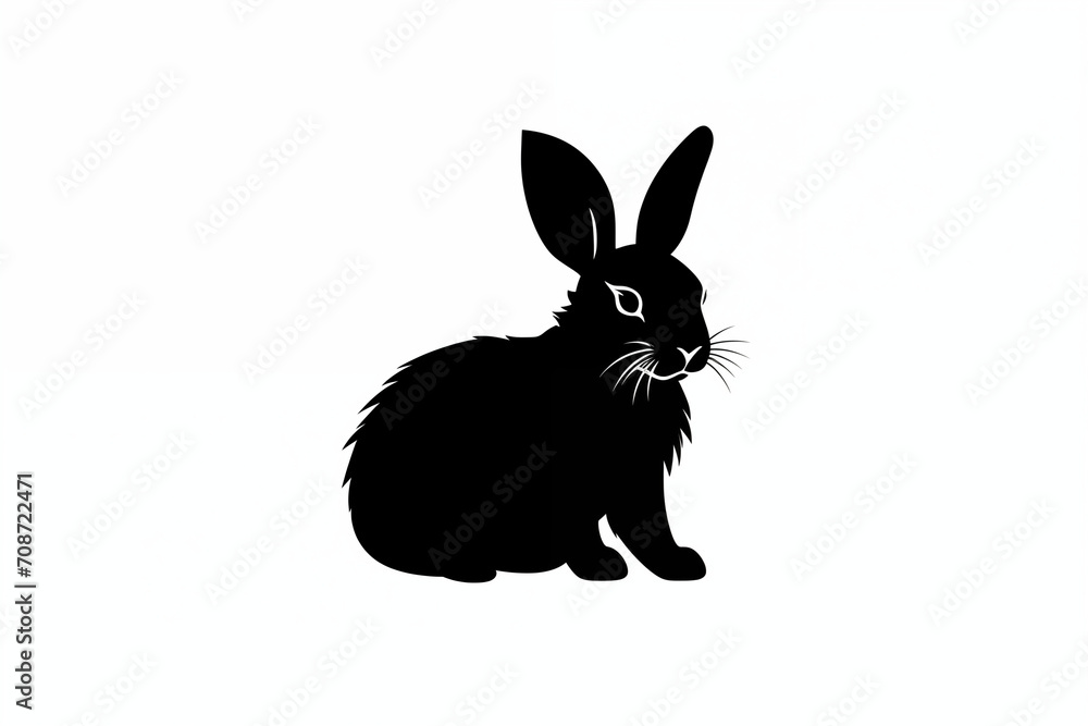 Fototapeta premium Silhouette of a Bunny Black and White Background Clip Art Illustration Icon generative ai