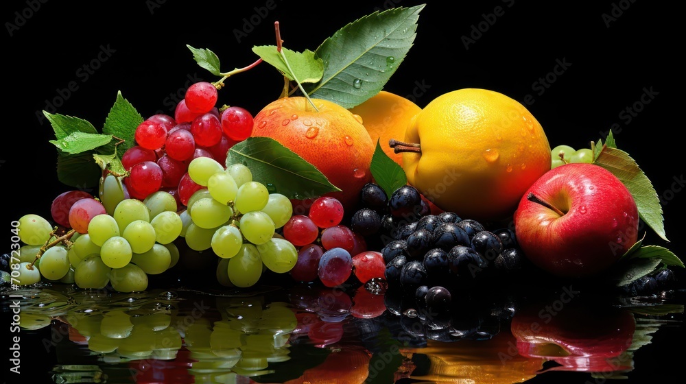 Many different fruits on a dark background Many different fruits on a dark background
