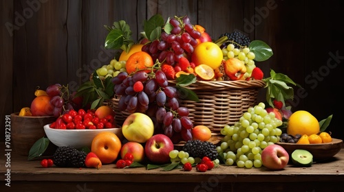 Many different fruits on a dark background