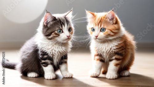 Two cute kittens sit on the floor
