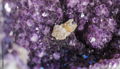 Purple rough amethyst with citrine stone. Mineral exchange. 