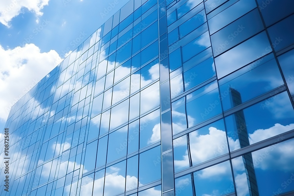 Blue glass skyscraper reflecting clouds Blue glass skyscraper reflecting clouds