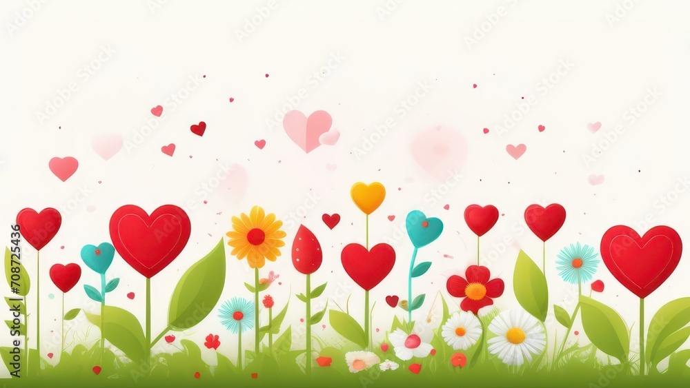 A lot of beautiful flowers and hearts. Beautiful festive background with place for text.