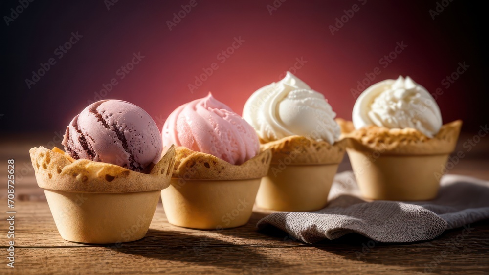 Multi-colored ice cream in cups on a light background Multi-colored ice cream in cups on a light background