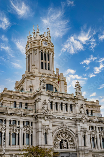 Architectural fragments of Cibeles Palace (Palacio de Cibeles) in Plaza de Cibeles: Madrid City Council (formerly Palace of Communication), iconic monument of the city. MADRID, SPAIN. © dbrnjhrj