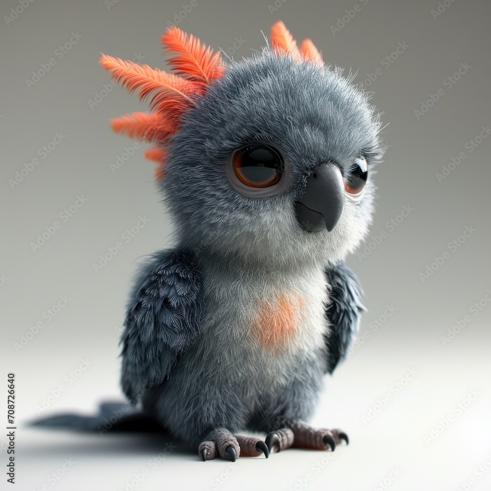 Cute Fluffy Gray parrot. 3D rendering Cute Fluffy Gray parrot. 3D rendering