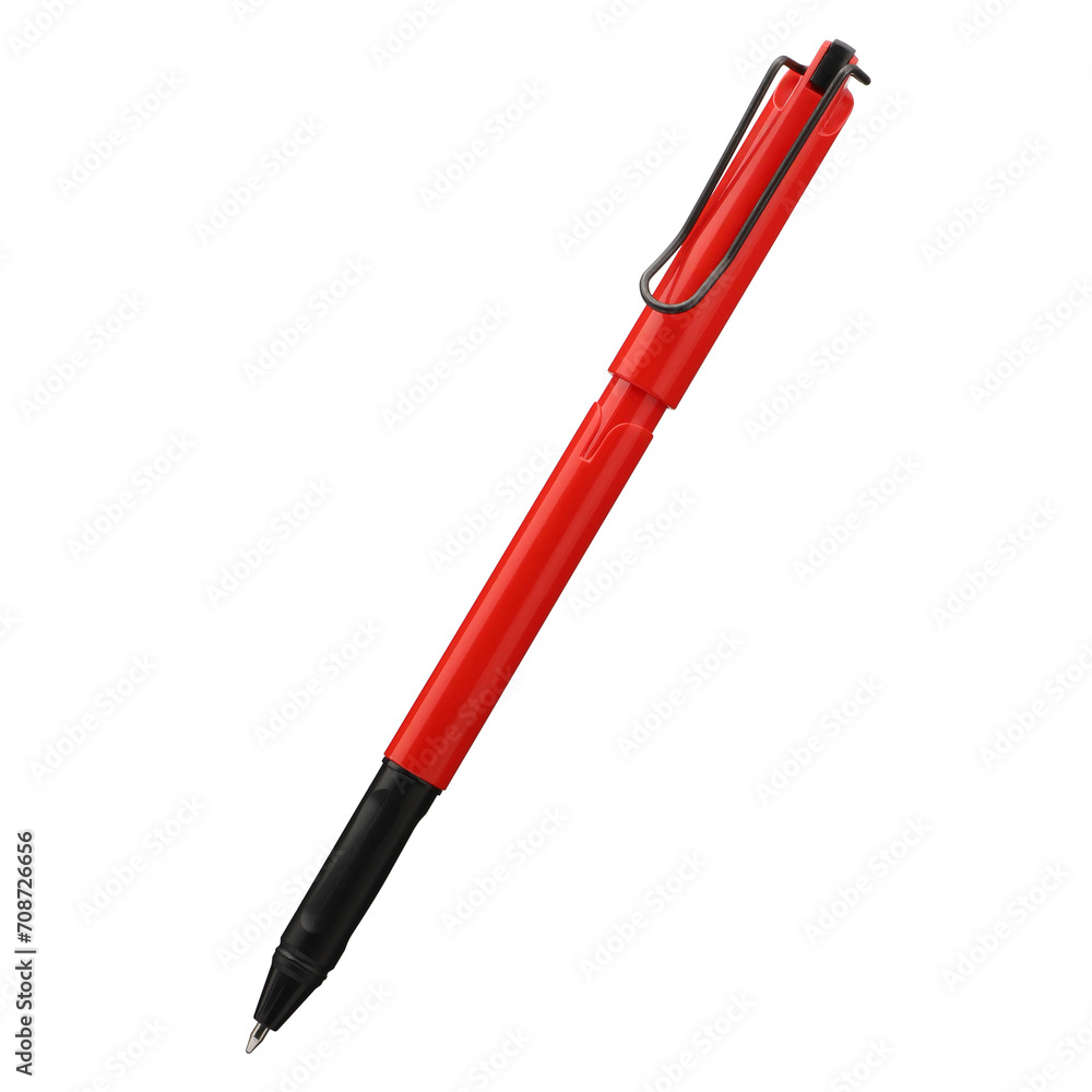 Ballpoint pen isolated on transparent background, elegant pen in red. Png Isolated background.