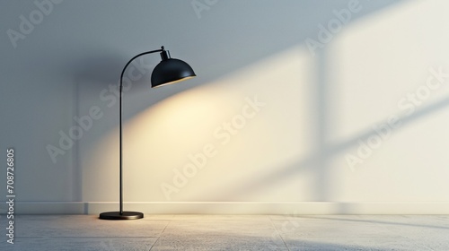  a floor lamp in a corner of a room with a white wall and a black floor lamp in the corner of a room with a white wall and a black floor lamp in the corner. photo