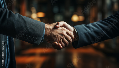 Two businessmen shaking hands in a successful business agreement generated by AI