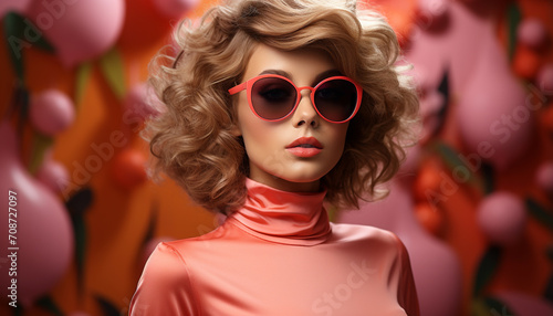 Beautiful woman in sunglasses exudes elegance and summer fun generated by AI