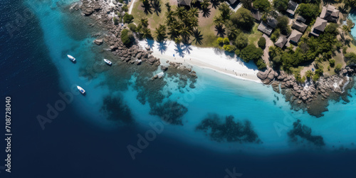island's azure waters, sandy beaches, and stunning coastal scenery, captured in an aerial view.