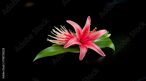 pink lily flower on the black background with reflection