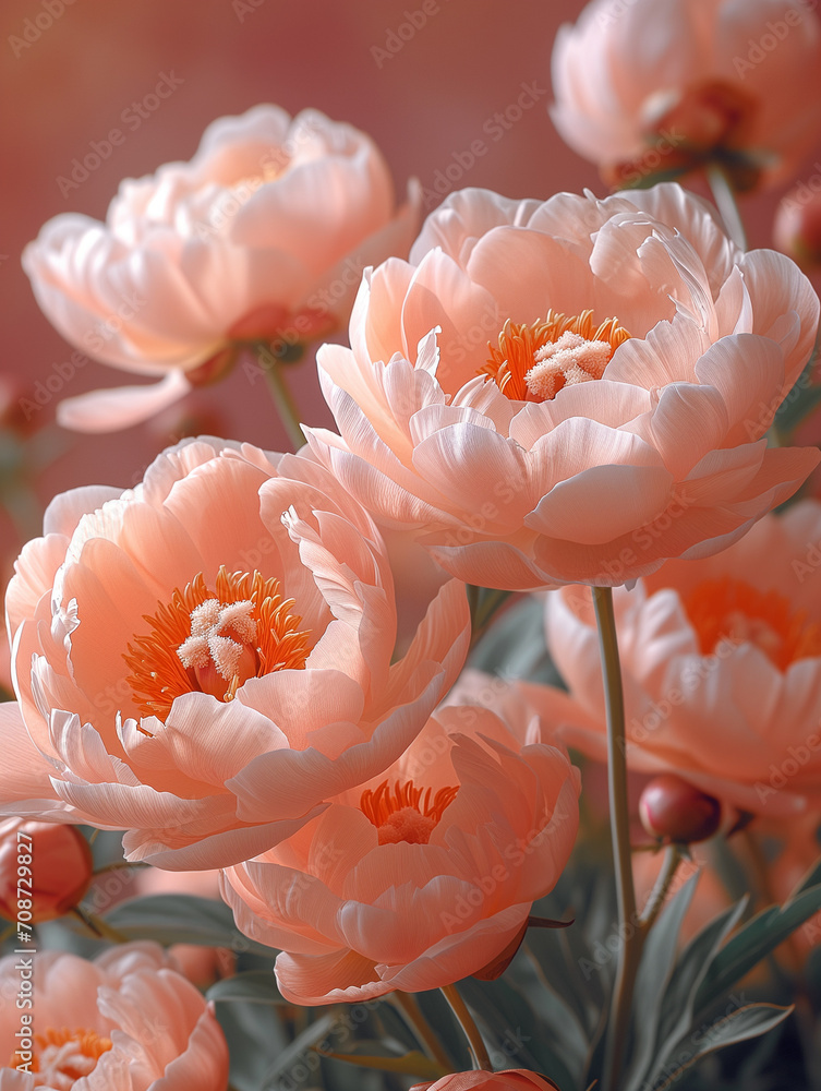 bouquet of peach color peonies s in vase, ai generated
