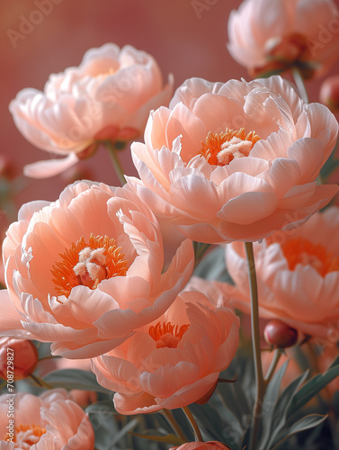 bouquet of peach color peonies s in vase, ai generated  © Alona