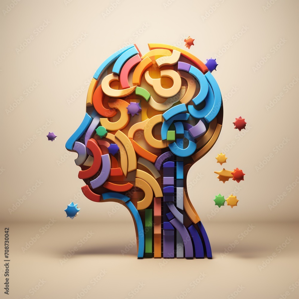 A puzzle head symbolizing Neurodiversity. 3d rendering A puzzle head symbolizing Neurodiversity. 3d rendering