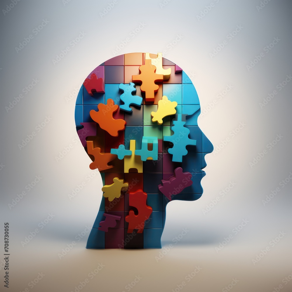 A puzzle head symbolizing Neurodiversity. 3d rendering A puzzle head symbolizing Neurodiversity. 3d rendering