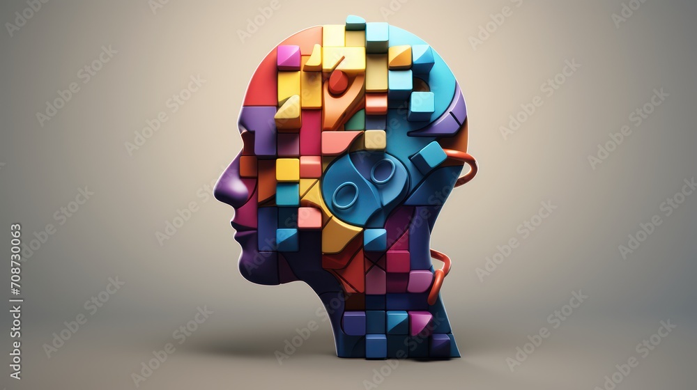 A puzzle head symbolizing Neurodiversity. 3d rendering A puzzle head symbolizing Neurodiversity. 3d rendering