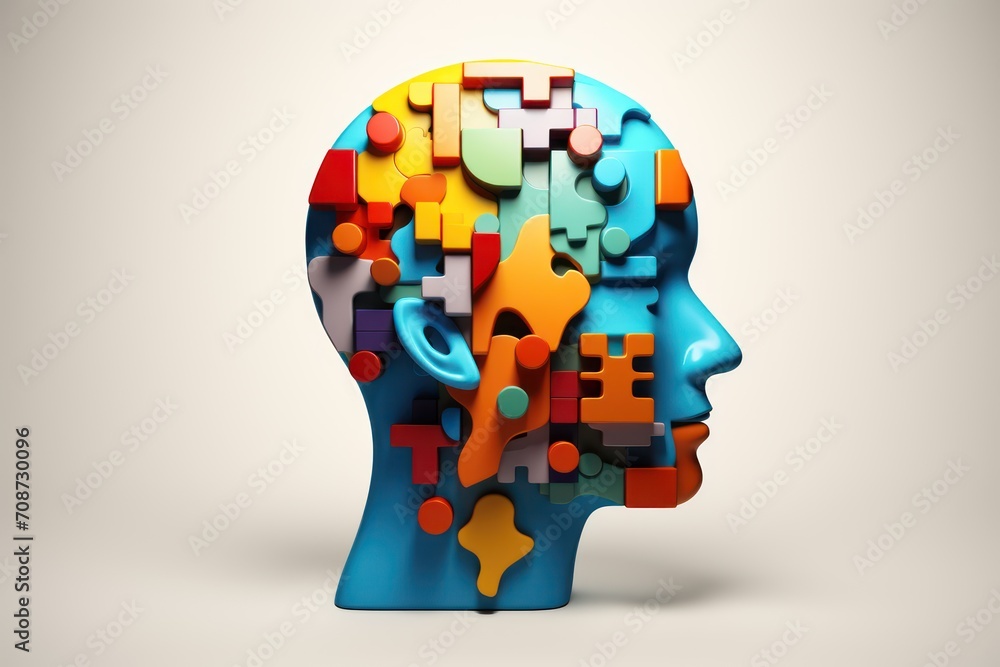 A puzzle head symbolizing Neurodiversity. 3d rendering A puzzle head symbolizing Neurodiversity. 3d rendering