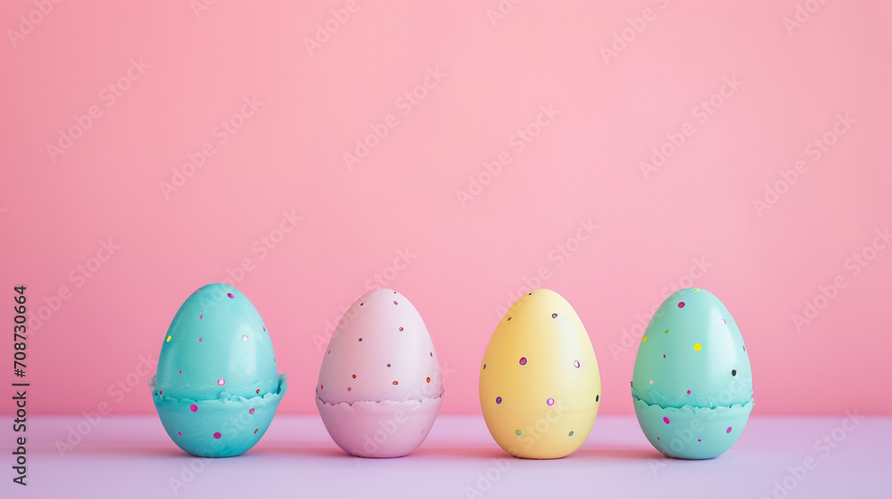 A minimalist shot of pastel Easter egg holders, Easter, pastel background, Flat lay, top view, with copy space A minimalist shot of pastel Easter egg holders, Easter, pastel background, Flat lay, top view, with copy space