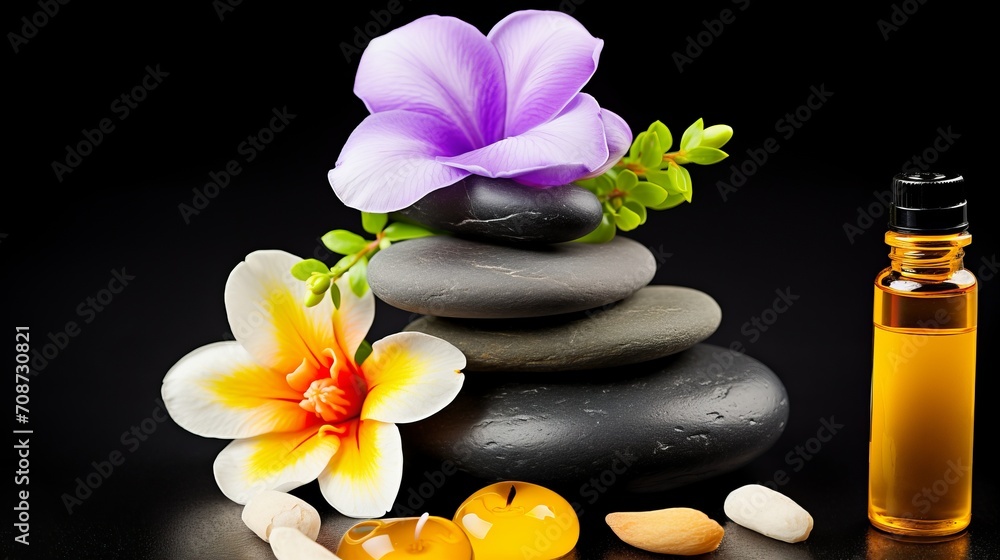 stones meticulously balanced with flouwers, conveying a sense of calm and focus, suitable for wellness guides, meditation articles, or spa promotions. stones meticulously balanced with flouwers, conveying a sense of calm and focus, suitable for wellness guides, meditation articles, or spa promotions.