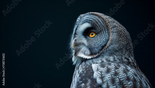 Great Grey Owl or Lapland Owl, Strix nebulosa  isolated  of black background