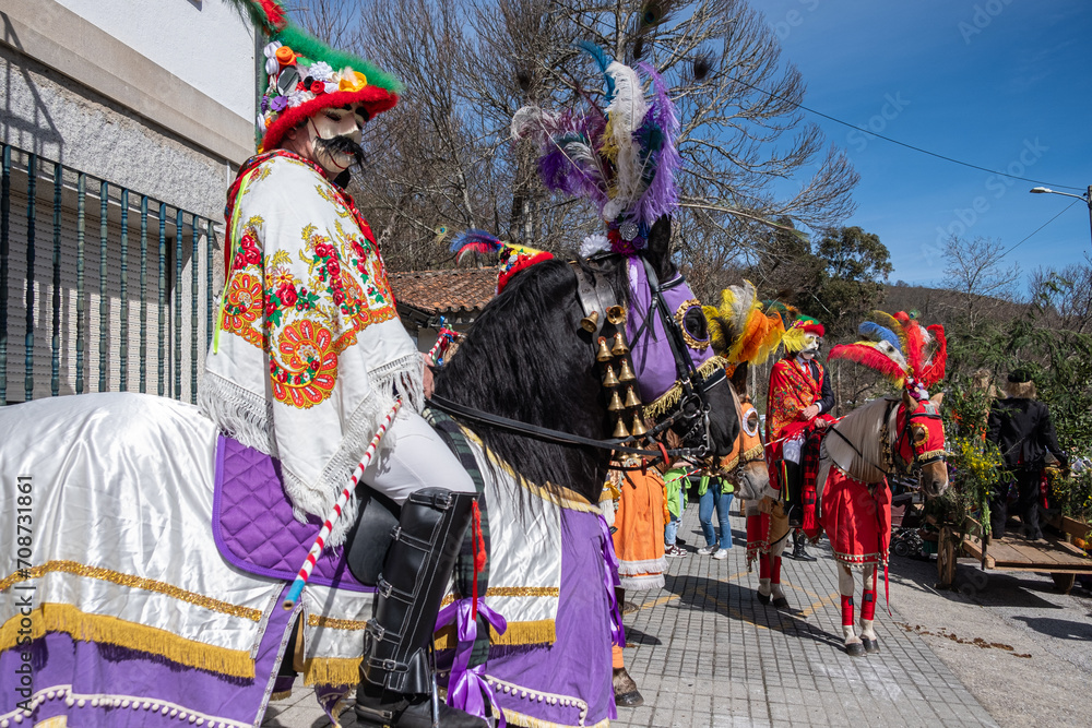 traditional carnival masks from Salzeda de Caselas, Ranchos and Cabaleiros. Pontevedra. Galicia, Spain