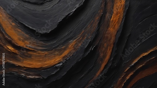 The dark texture of the stone, raw black obsidian, hardened volcanic lava glass, natural patterns and shapes on the stone section..AI generative photo