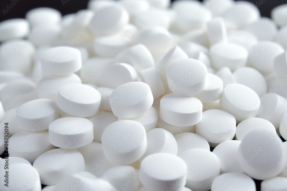 Close-up image of a pile of white pills