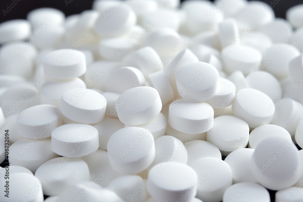 Close-up image of a pile of white pills Close-up image of a pile of white pills