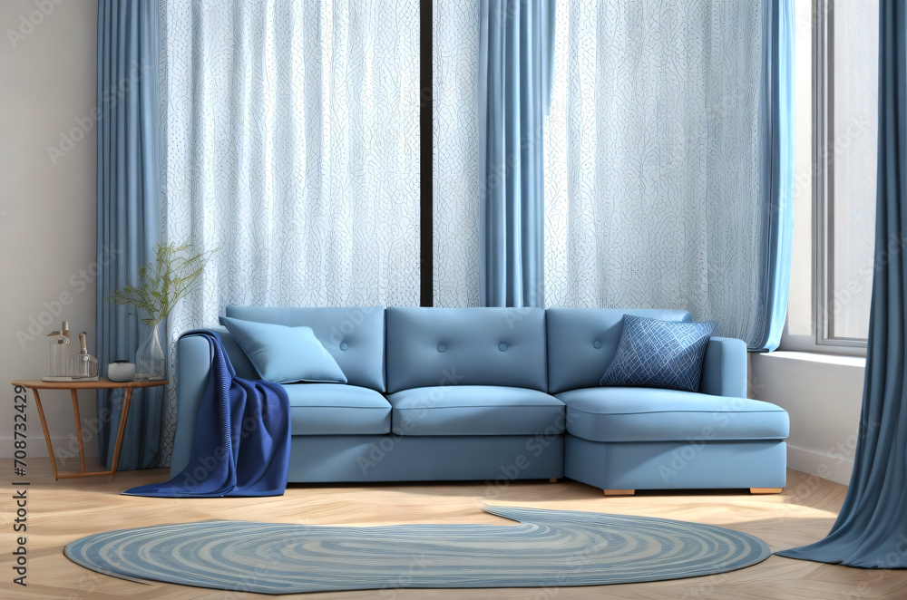 Fototapeta premium Minimalist interior design of modern living room with chair,sofa cushions,coffee table.Generative AI