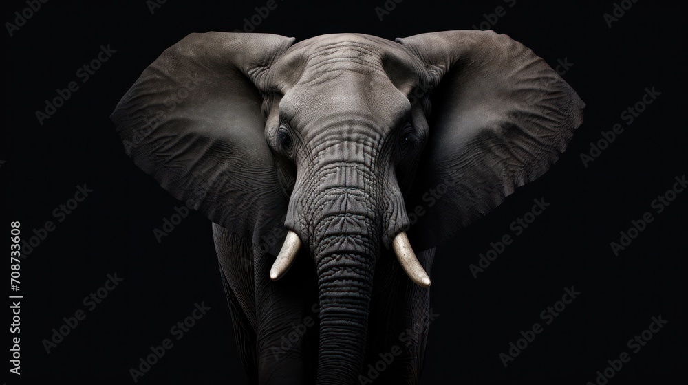  a close up of an elephant's head with tusks and tusks on it's ears and tusks, against a black background.