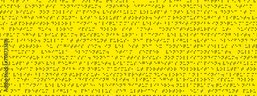 Black braille graphic seamless vector pattern on yellow. International alphabet for blind people. Simple background with code symbols.