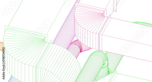 BIM (Building Information Modeling) ventilation system design 3d illustration.