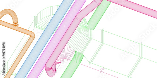 BIM (Building Information Modeling) ventilation system design 3d illustration.