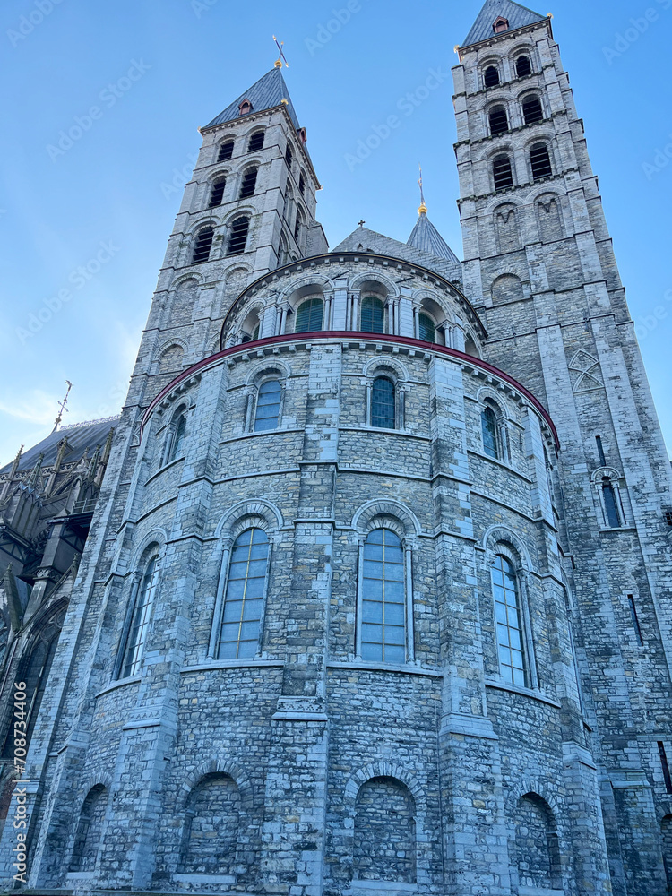 Fototapeta premium Notre Dame (French: Cathédrale Notre-Dame de Tournai) is a cathedral dedicated to Our Lady in the Belgian city of Tournai