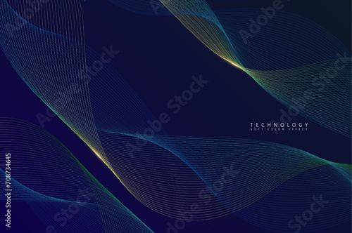 Abstract technological background. Curved lines on a blue background. Contemporary template for business, digital vision, technology.
