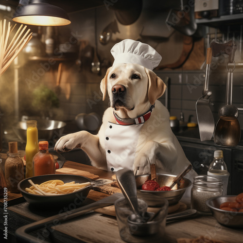 chef dog in a kitchen