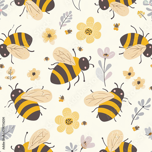 Charming Bees Seamless Pattern: Perfect for Kids' Decor © borisk.photos
