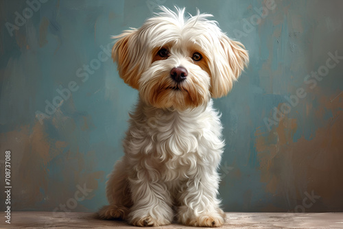 Realistic portrait illustration of a cute lhasa apso. Isolated full body illustration. Generative AI.
