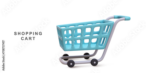 3d realistic blue shopping cart isolated. Vector illustration.