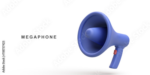 3d Realistic of blue megaphone speaker isolated on white background. Vector illustration.