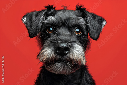 Realistic portrait illustration of a cute miniature schnauzer. Isolated dog illustration. Generative AI.