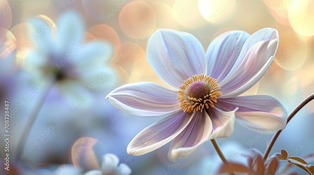  a close up of a purple flower with a blurry background of blue and white flowers in the foreground, and a blurry background of blue and white flowers in the foreground.