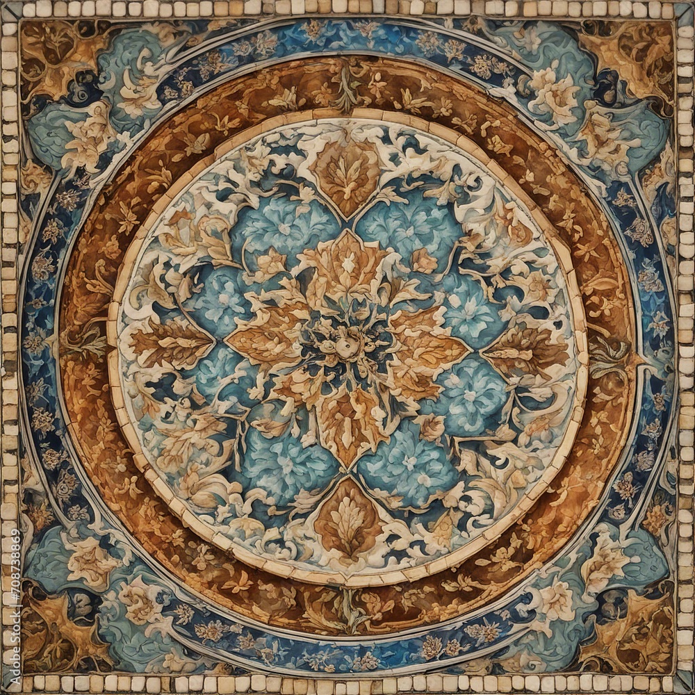 detail of the ceiling of a mosque country A Turkish decorative tile plate background with a detailed and elegant texture  