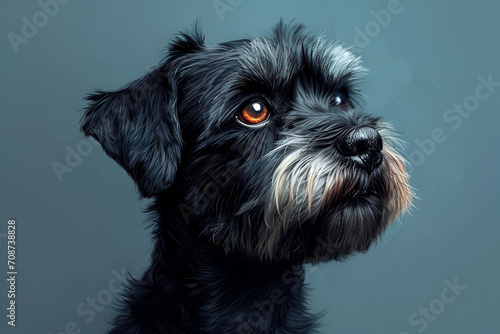 Realistic portrait illustration of a cute miniature schnauzer. Isolated dog illustration. Generative AI.