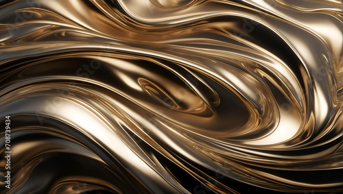 Imagen tridimensional de textura metálica en un fondo de ondas con diseño elegante en colores dorados